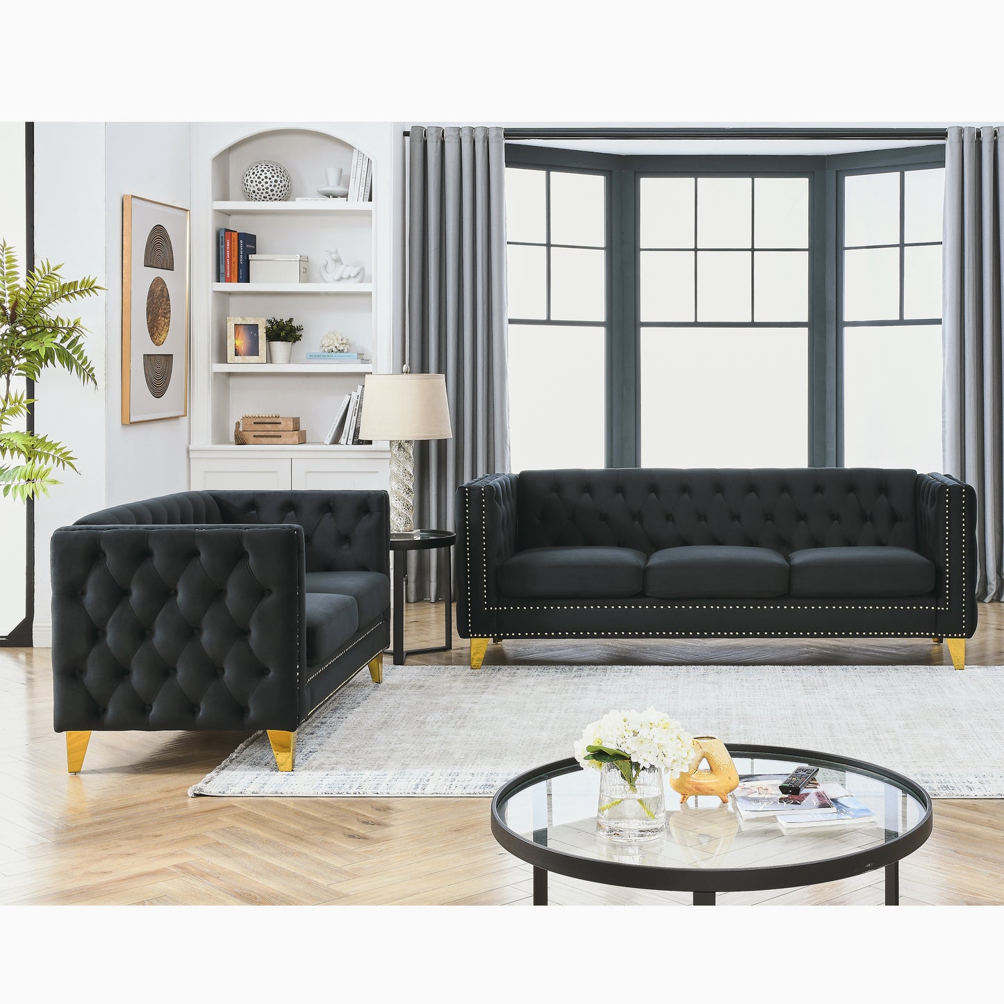 3-seater + 2-seater Combination sofa.BLACK VELVET