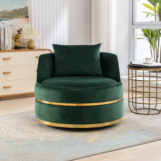 360 Degree Swivel Accent Chair Velvet Modern Upholstered Barrel Chair Over-Sized Soft Chair with Seat Cushion for Living Room, Bedroom, Office, Apartment, Green