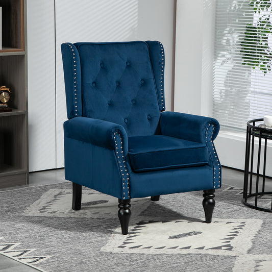 Wood Frame Armchair, Modern Accent Chair Lounge Chair with Sturdy Wood Legs for Living Room Bedroom (Navy)