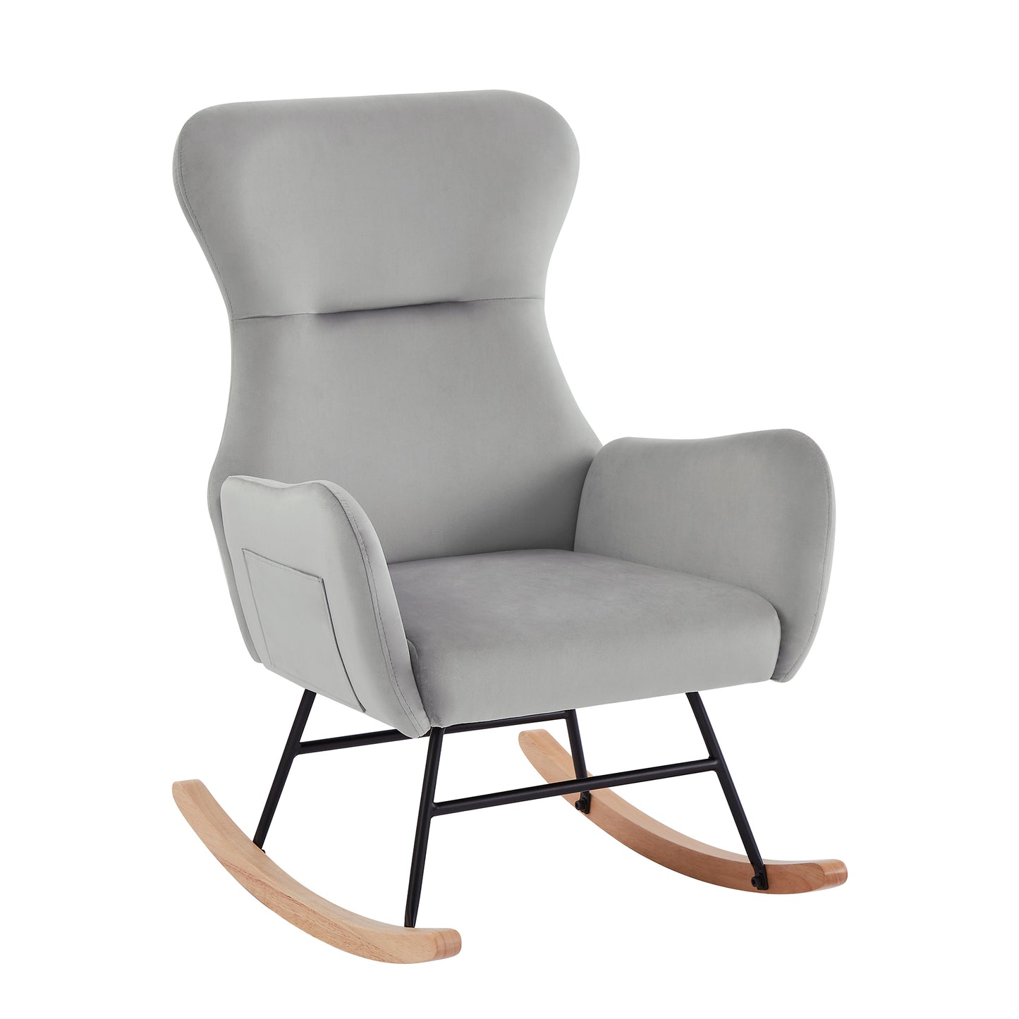 Grey velvet rocking chair