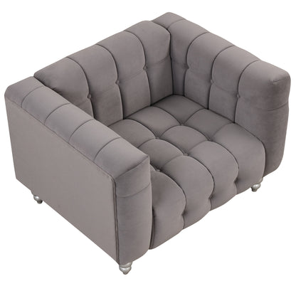 42" Modern Sofa Dutch Fluff Upholstered sofa with solid wood legs, buttoned tufted backrest,gray