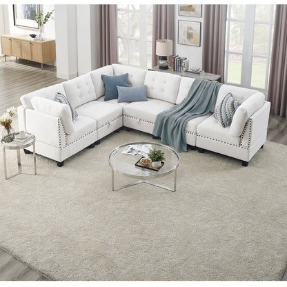 L shape Modular Sectional Sofa,DIY Combination,includes Three Single Chair and Three Corner,Ivory Chenille