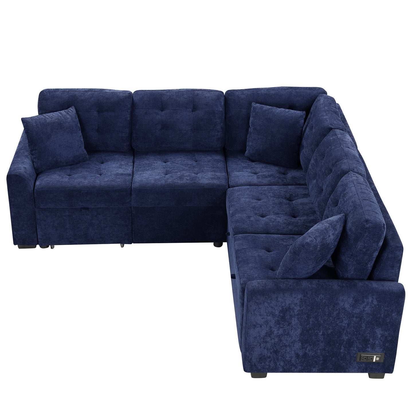 82.6" L-shape Sofa Bed Pull-out Sleeper Sofa with Wheels, USB Ports, Power Sockets for Living Room, Navy Blue