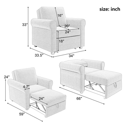 3-in-1 Sofa Bed Chair, Convertible Sleeper Chair Bed,Adjust Backrest Into a Sofa,Lounger Chair,Single Bed,Modern Chair Bed Sleeper for Adults,White(Old sku:WF301161AAB)