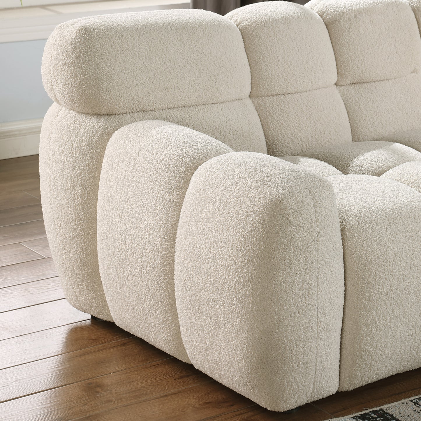 87.4 length,35.83" deepth,human body structure for USA people, marshmallow sofa,boucle sofa,3 seater, BEIGE BOUCLE