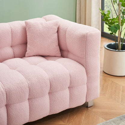 Pink teddy fleecesofa 80 inch discharge in living room bedroom with two throw pillows hardware foot support