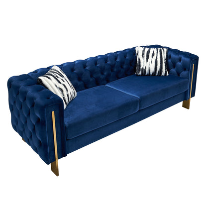 Modern Tufted Velvet Living Room Sofa, 84.25''W Couch,Blue