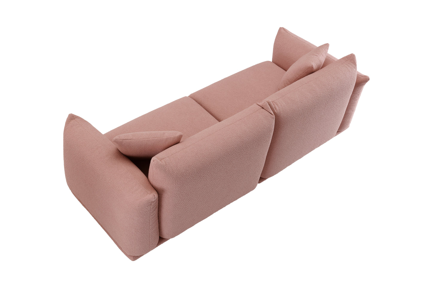 Oversized Loveseat Sofa for Living Room, Sherpa Sofa with Metal Legs, 3 Seater Sofa, Solid Wood Frame Couch with 2 Pillows, for Apartment Office Living Room - PINK