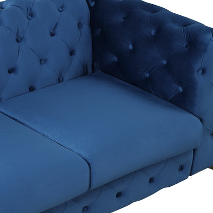 85.5" Velvet Upholstered Sofa with Sturdy Metal Legs,Modern Sofa Couch with Button Tufted Back, 3 Seater Sofa Couch for Living Room,Apartment,Home Office,Blue