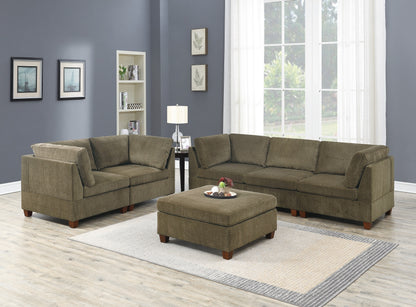 Living Room Furniture Tan Chenille Modular Sectional 6pc Set Modular Sofa Set Modern Couch 4x Corner Wedge 1x Armless Chairs and 1x Ottoman Plywood