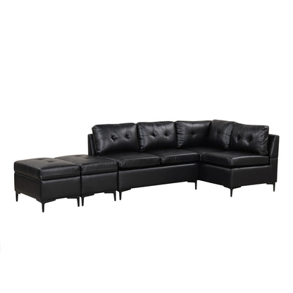 94.88" L-Shaped Corner Sofa Pu Leather Sectional Sofa Couch with Movable Storage Ottomans for Living Room, Black