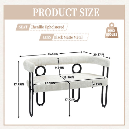 Modern Loveseat 2 Seater Sofa Chenille Fabric Couch with Arms and Metal Legs for Living Room, Home Office, Studio (Beige Chenille)