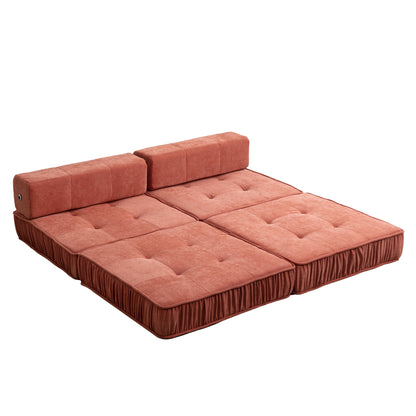 Folding Sofa Bed, Futon Sleeper Chair, Convertible Chair Floor Couch & Sleeping Mattress for Living Room, Guest Room, Home Office, Apartment, Small space, Bed, Removable Back Cushion, Orange, 1 Seat