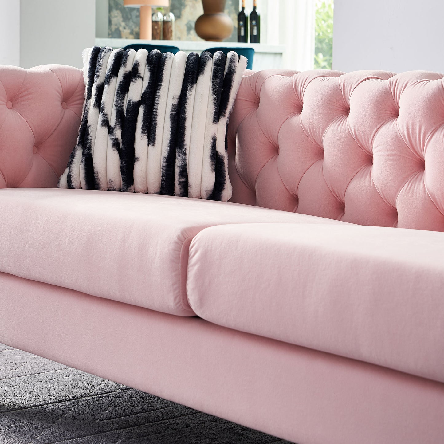 Modern Tufted Velvet Living Room Sofa, 84.25''W Couch,Pink