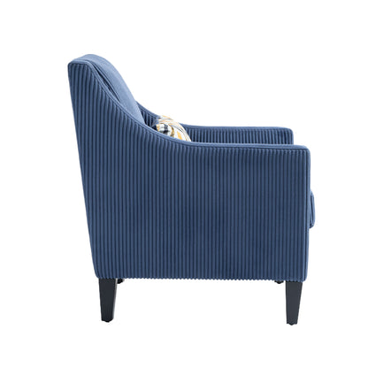 Modern Accent Chair,Upholstered Armchair with Scooped Arms for Bedroom,Apartment,Studio,Office,Waiting Room(Blue Corduroy)