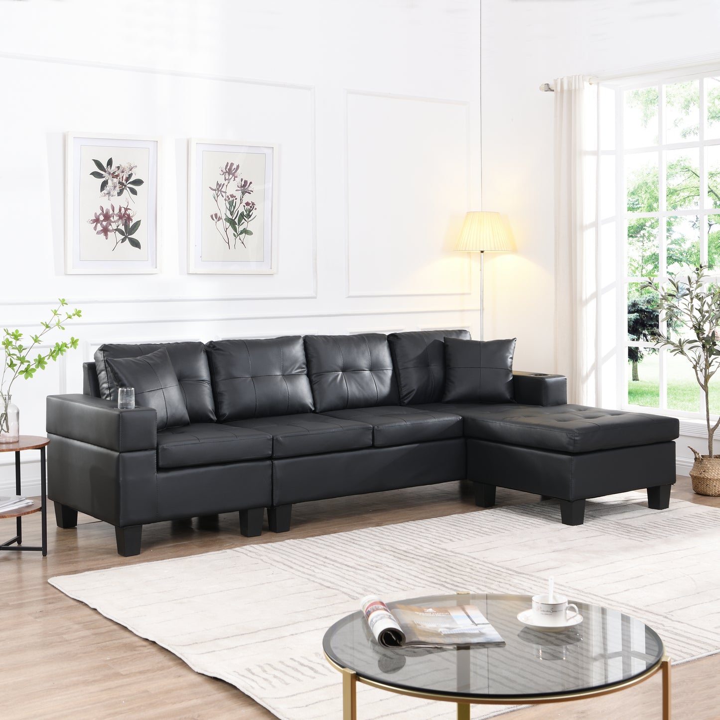 Sectional Sofa Set for Living Room with L Shape Chaise Lounge,cup holder and Left or Right Hand Chaise Modern 4 Seat