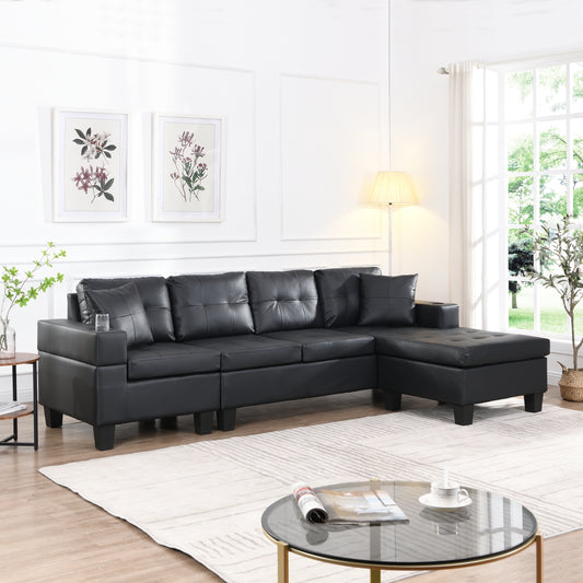 Sectional Sofa Set for Living Room with L Shape Chaise Lounge,cup holder and Left or Right Hand Chaise Modern 4 Seat