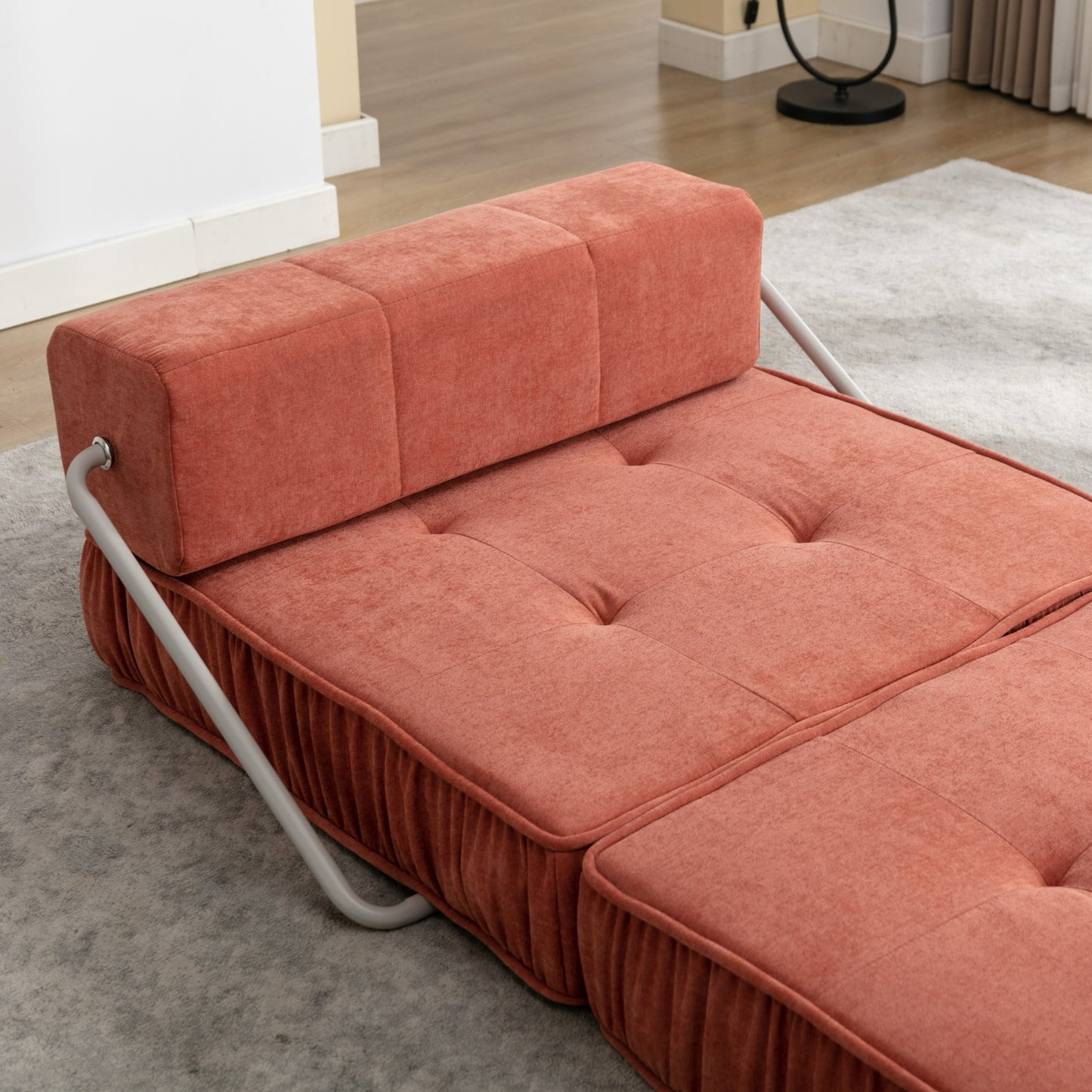 Folding Sofa Bed, Futon Sleeper Chair, Convertible Chair Floor Couch & Sleeping Mattress for Living Room, Guest Room, Home Office, Apartment, Small space, Bed, Removable Back Cushion, Orange, 1 Seat