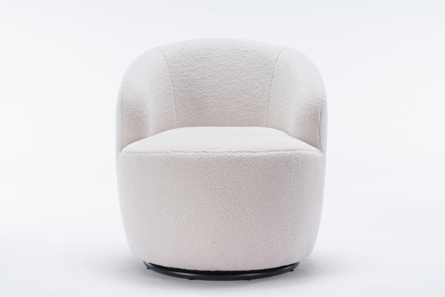 Teddy Fabric Swivel Accent Armchair Barrel Chair With Black Powder Coating Metal Ring,Ivory White