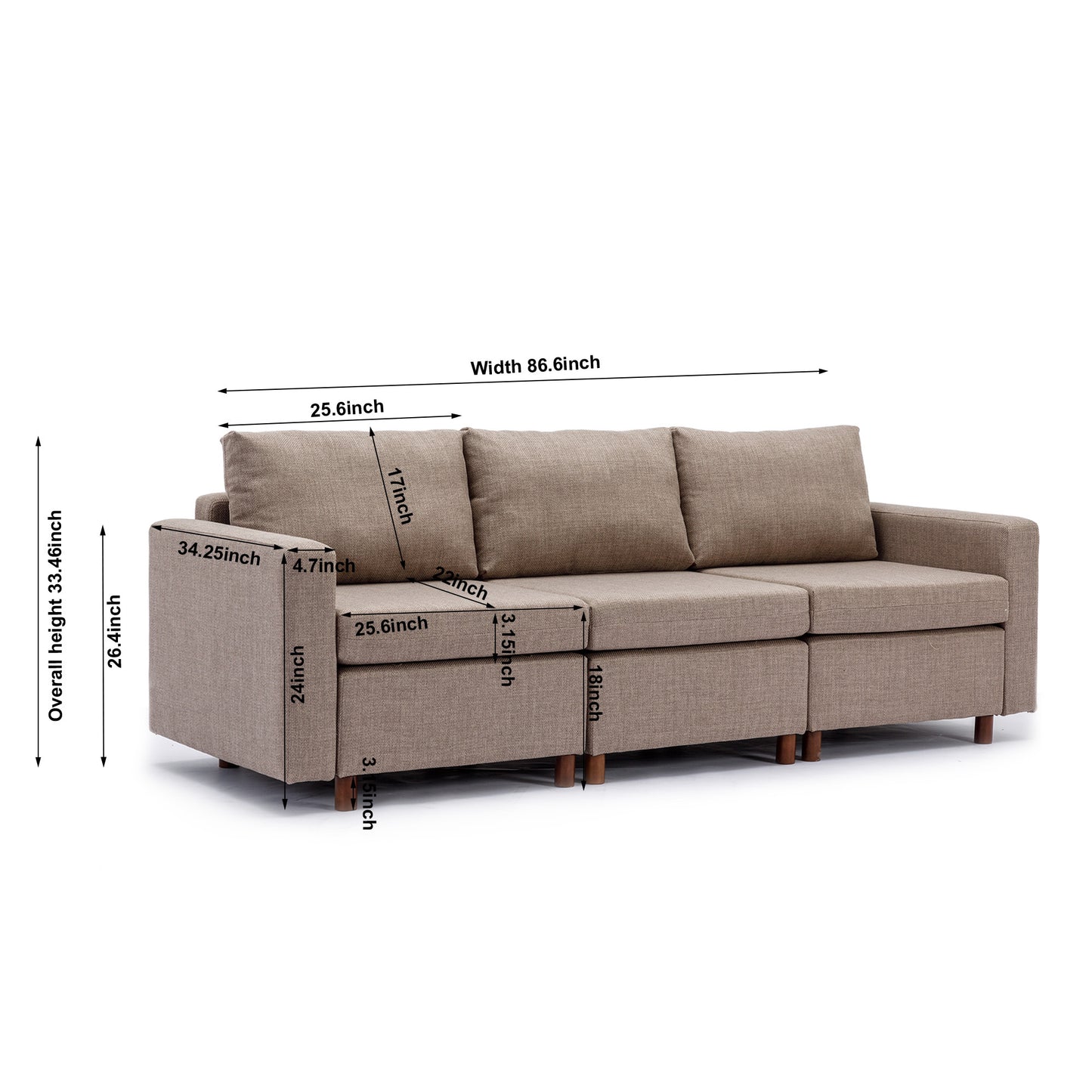 3 Seat Module Sectional Sofa Couch With 2 Ottoman for living room,Seat Cushion and Back Cushion Non-Removable and Non-Washable,Brown