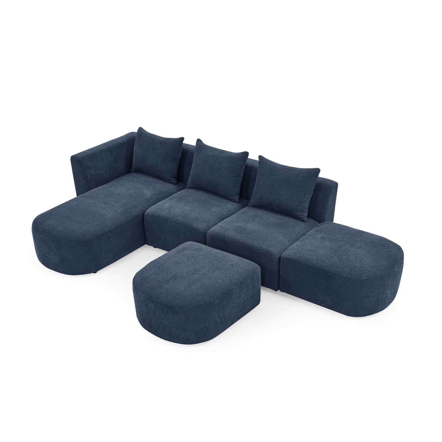 L Shape Sectional Sofa with Right Side Chaise and Ottoman, Modular Sofa, DIY Combination, Loop Yarn Fabric, Navy