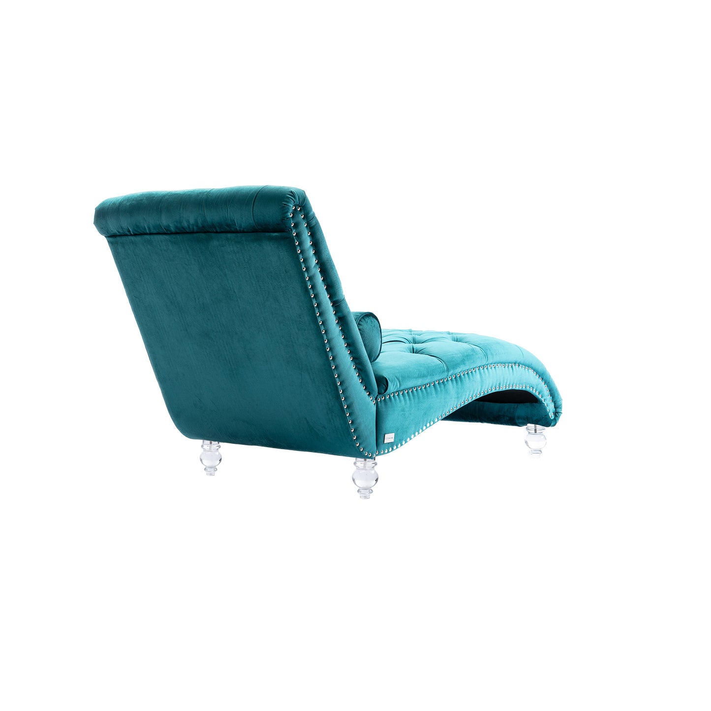 Velvet Chaise Lounge Indoor,Button-Tufted Upholstered Chaise Lounge Chair with Pillow for Bedroom Living Room Office (Teal Velvet)