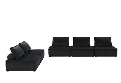 120" Black Velvet 5 Pc Sofa and Loveseat