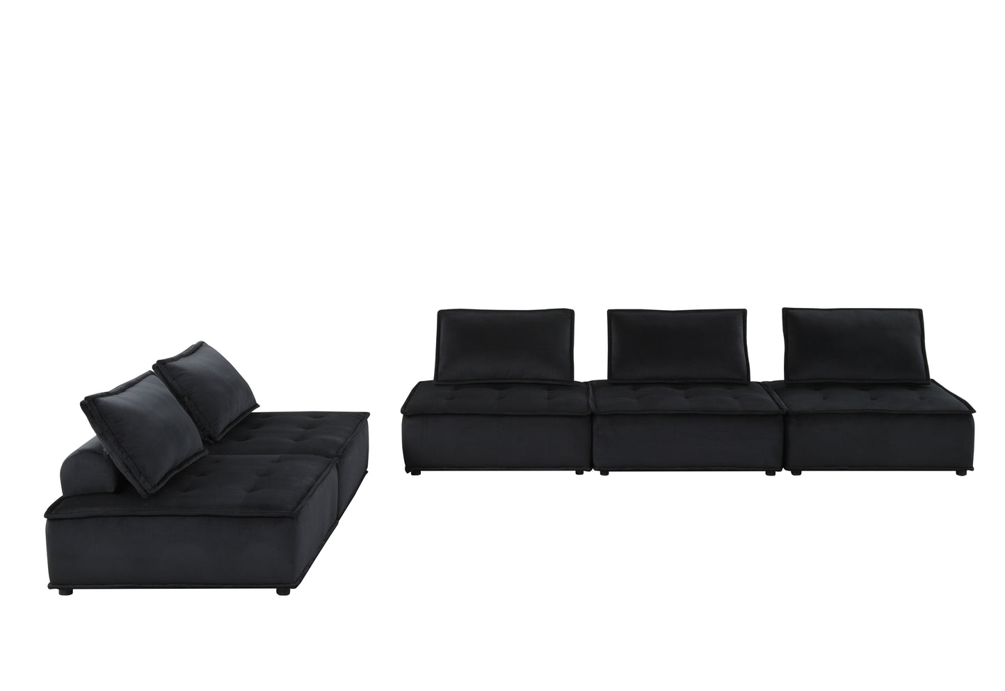 120" Black Velvet 5 Pc Sectional Sofa