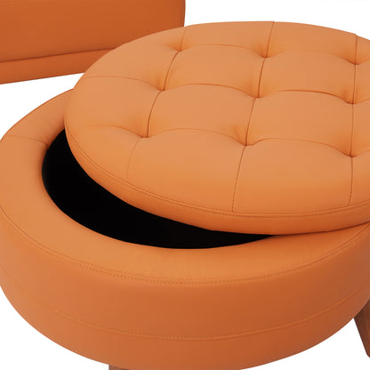 107" Contemporary Sofa Stylish Sofa Couch with a Round Storage Ottoman and Three Removable Pillows for Living Room, Orange