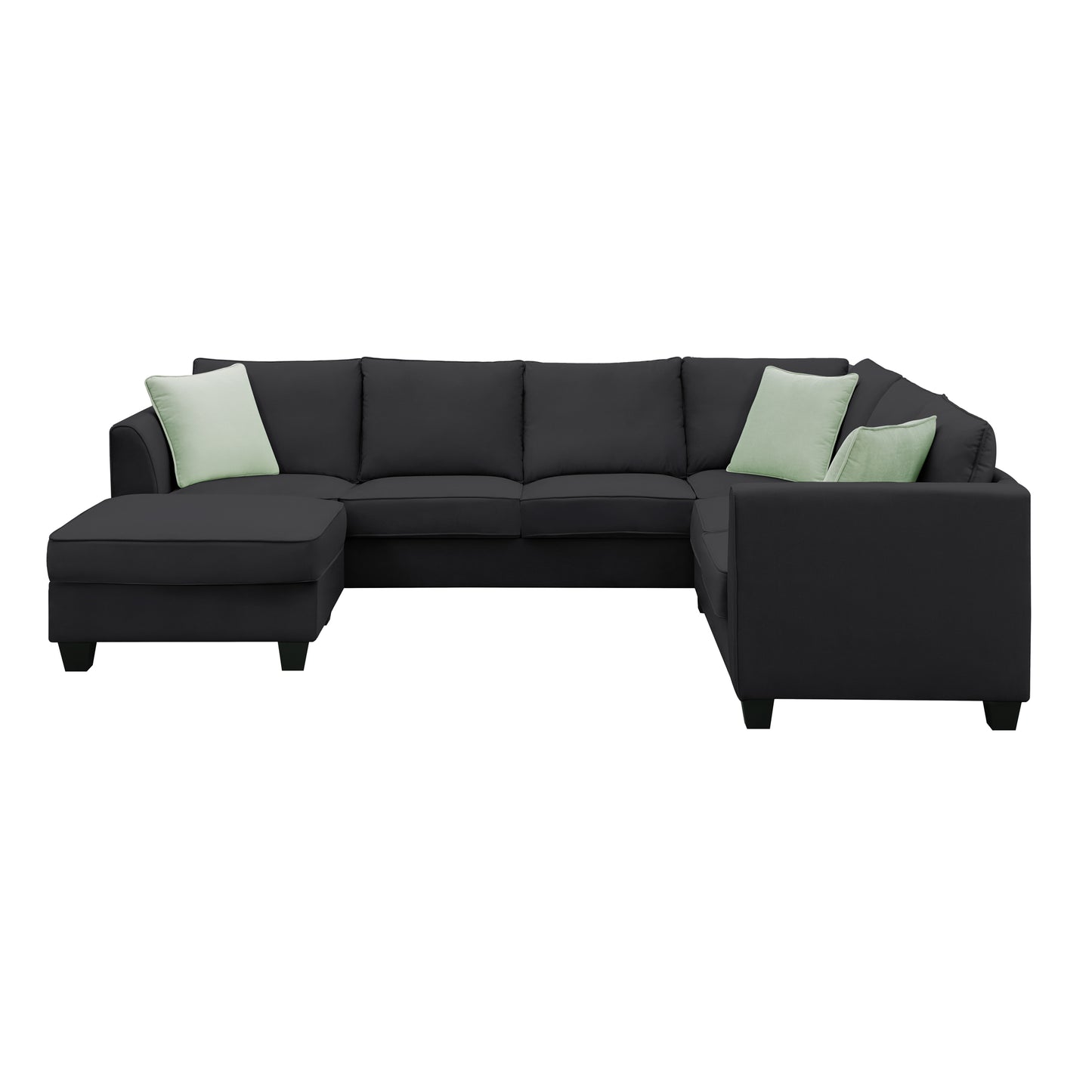 112*87" Sectional Sofa Couches Living Room Sets, 7 Seats Modular Sectional Sofa with Ottoman, L Shape Fabric Sofa Corner Couch Set with 3 Pillows, Black