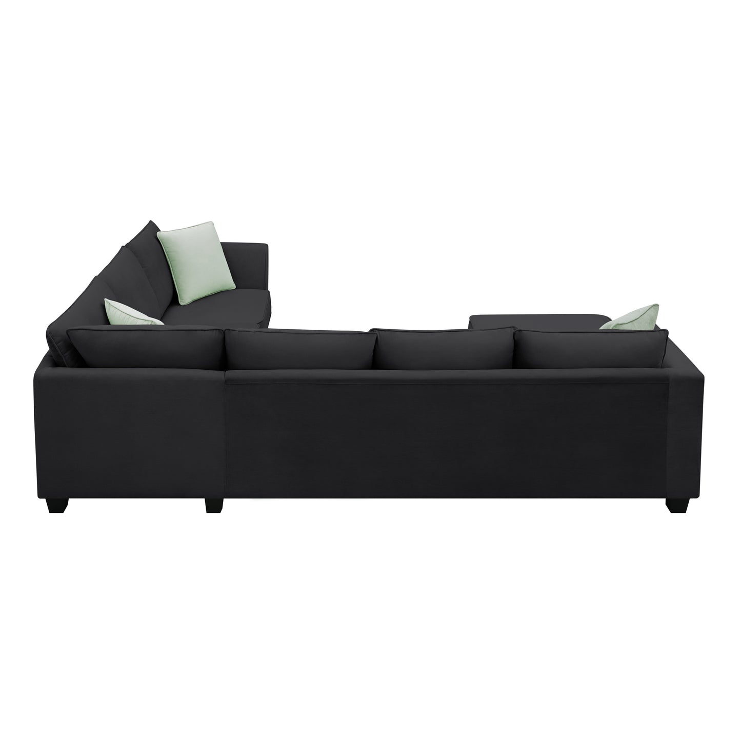 112*87" Sectional Sofa Couches Living Room Sets, 7 Seats Modular Sectional Sofa with Ottoman, L Shape Fabric Sofa Corner Couch Set with 3 Pillows, Black