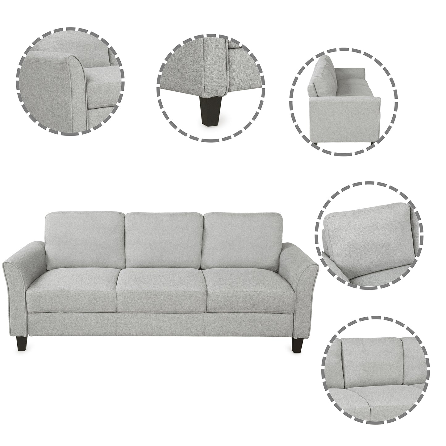 Living Room Furniture chair and 3-seat Sofa (Light Gray)