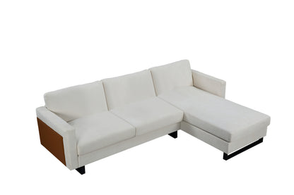 SOFA The best choice products upholstered sectional sofa for families, apartments, dormitories, award rooms, compact space with chaise longue, 3 seats, L-shaped design, off-white