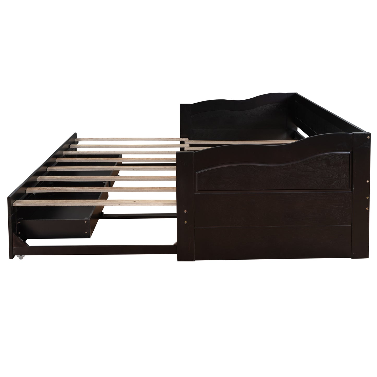 Wooden Daybed with Trundle Bed and Two Storage Drawers, Extendable Bed Daybed,Sofa Bed with Two Drawers, Espresso