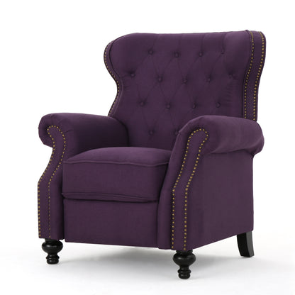 Accented Push Back Recliner Chair with Rolled Arms in Plum, Enjoy Cocooning Comfort