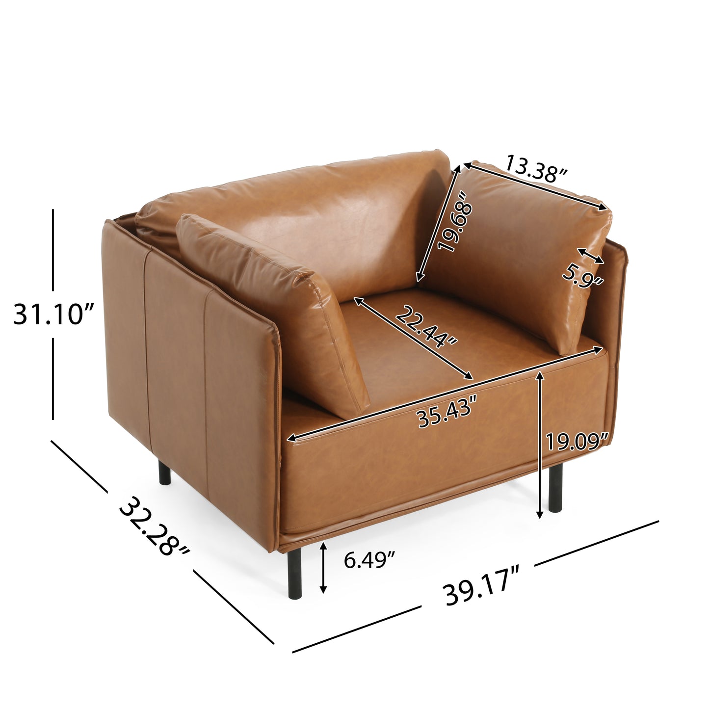 39" Vintage Brown Faux Leather Lounge Chair with Polyester and PU Leather Upholstery, Solid Wood Frame and Steel Legs, Perfect for Living Room, Bedroom, or Office