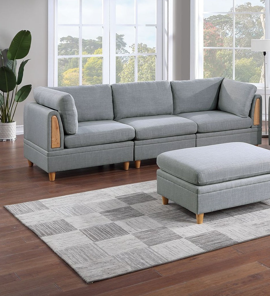 Living Room Furniture 7pc Modular Sofa Set Light Grey Dorris Fabric Couch 4x Corner Wedges 2x Armless Chair And 1x Ottoman