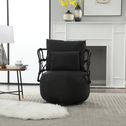 Upholstered Tufted Living Room Chair Textured Linen Fabric Accent Chair with Metal Stand