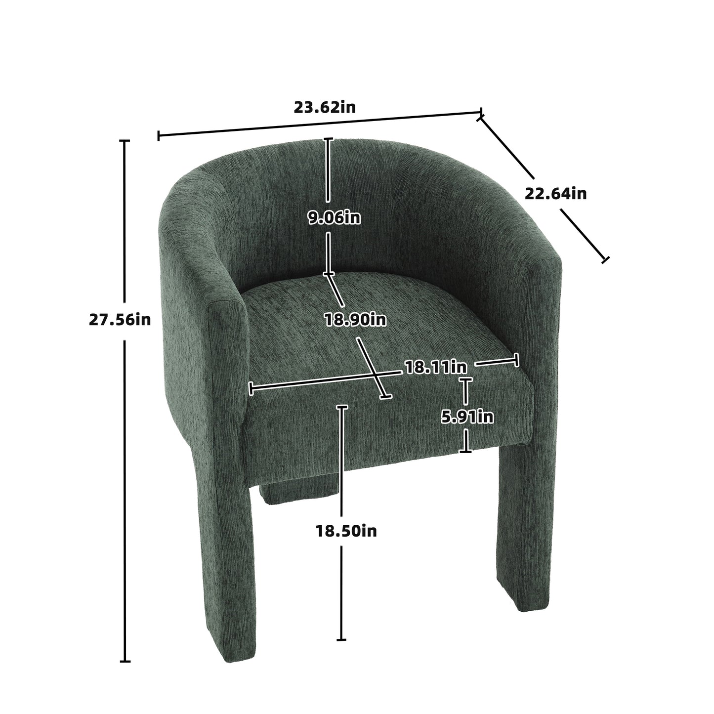 Barrel Accent Chair, Mid-Century Modern Living Room Chair, Upholstered Side Armchair with 3 Legs for Bedroom/Reading Spaces (Dark Green)