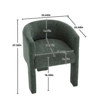 Barrel Accent Chair, Mid-Century Modern Living Room Chair, Upholstered Side Armchair with 3 Legs for Bedroom/Reading Spaces (Dark Green)