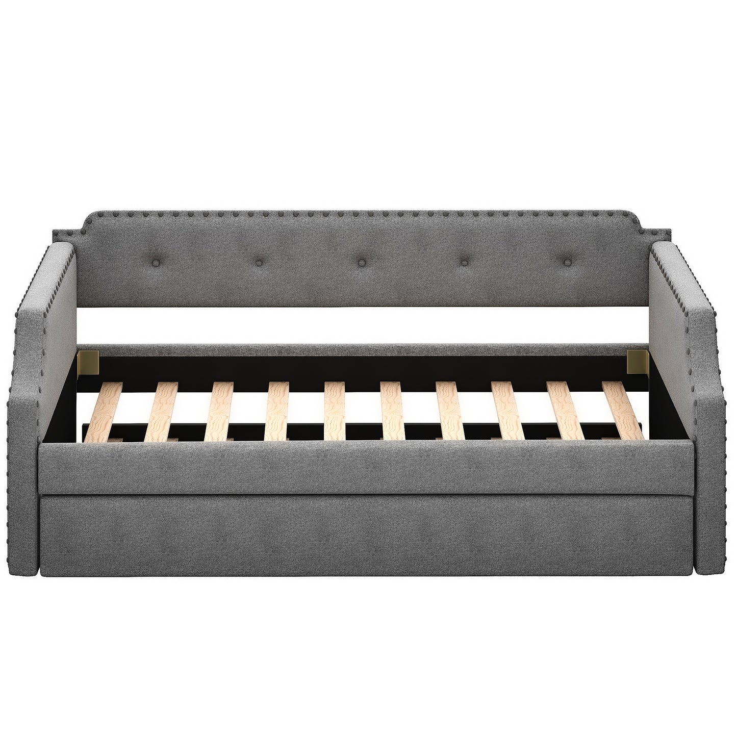 Upholstered Daybed with Trundle, Wood Slat Support,Upholstered Frame Sofa Bed, Twin,Gray