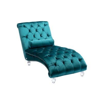 Velvet Chaise Lounge Indoor,Button-Tufted Upholstered Chaise Lounge Chair with Pillow for Bedroom Living Room Office (Teal Velvet)