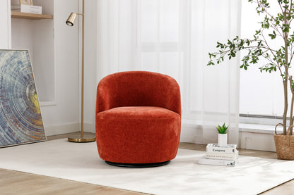 Fabric Swivel Accent Armchair Barrel Chair With Black Powder Coating Metal Ring,Orange