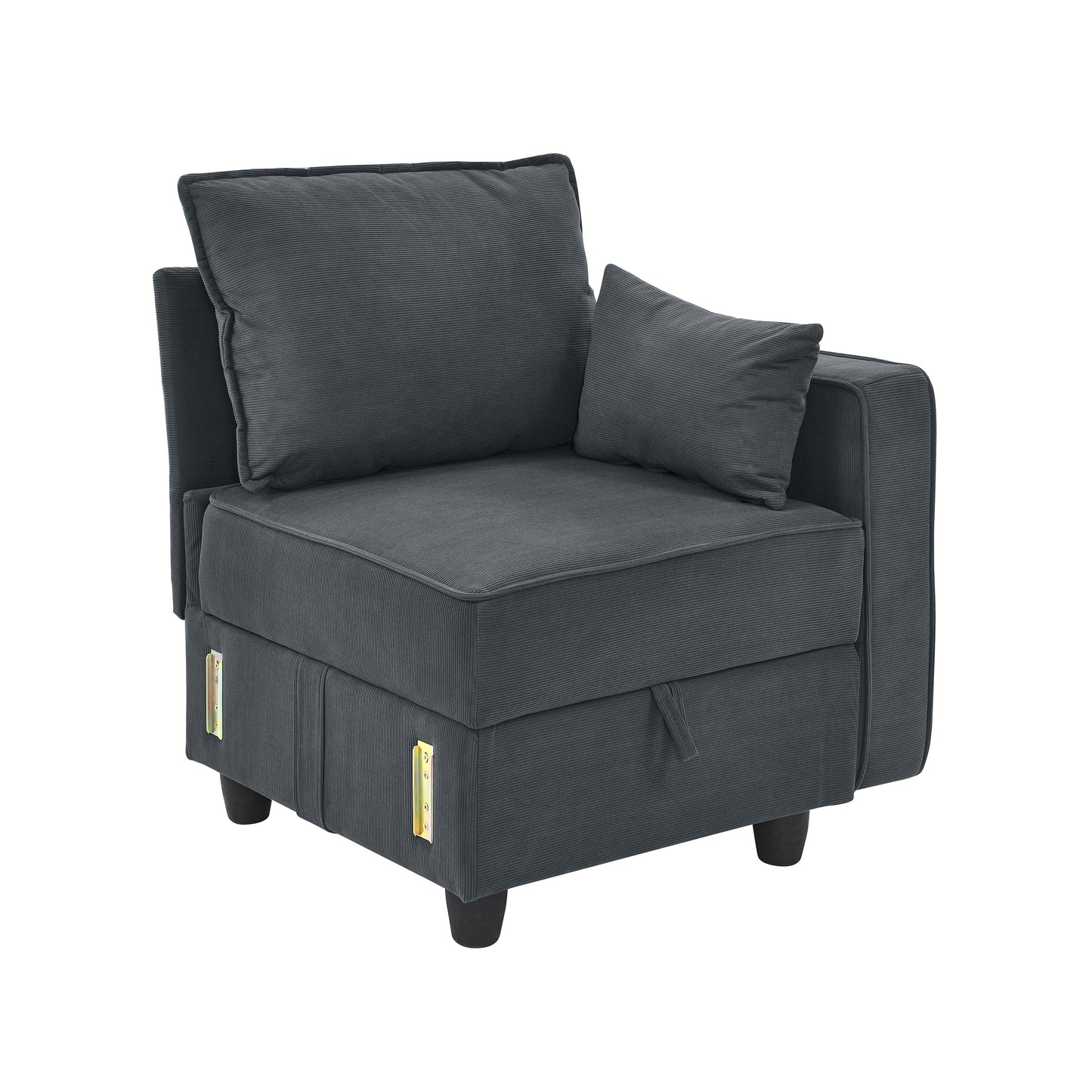 Arm Seat of Module Sofa, Gray Corduroy Velvet