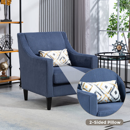 Modern Accent Chair,Upholstered Armchair with Scooped Arms for Bedroom,Apartment,Studio,Office,Waiting Room(Blue Corduroy)