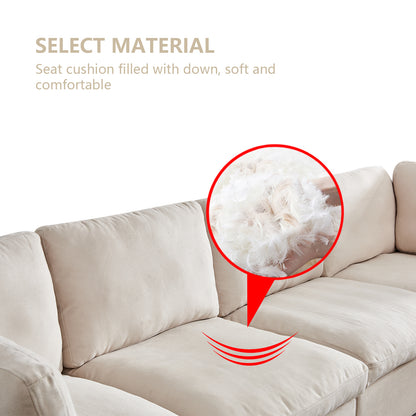 Modular Sofa with Ottoman,Filled with Down,Soft Linen Fabric,Beige