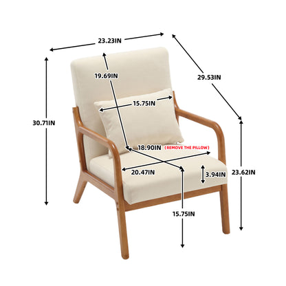 Modern Accent Chair, Solid Wood Padding Lounge Armchairs With One pillow for Living Room, Bedroom, Guest Room (Beige)