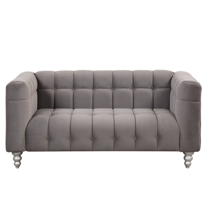 63" Modern Sofa Dutch Fluff Upholstered sofa with solid wood legs, buttoned tufted backrest,gray