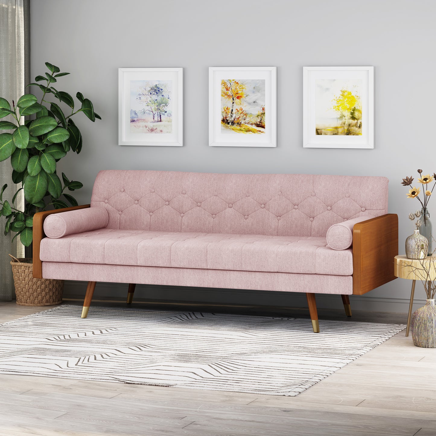 Mid-Century Modern Tufted Fabric Sofa