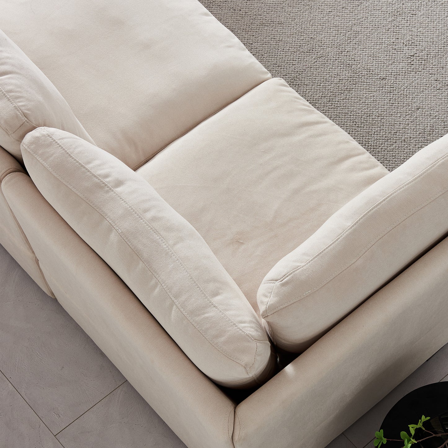 Modular Sofa with Ottoman,Filled with Down,Soft Linen Fabric,Beige